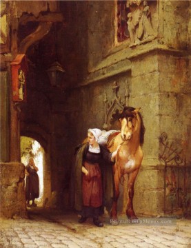 Mener le cheval de l’écurie Frederick Arthur Bridgman Peinture à l'huile